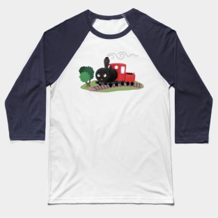 Cute steam train locomotive cartoon illustration Baseball T-Shirt